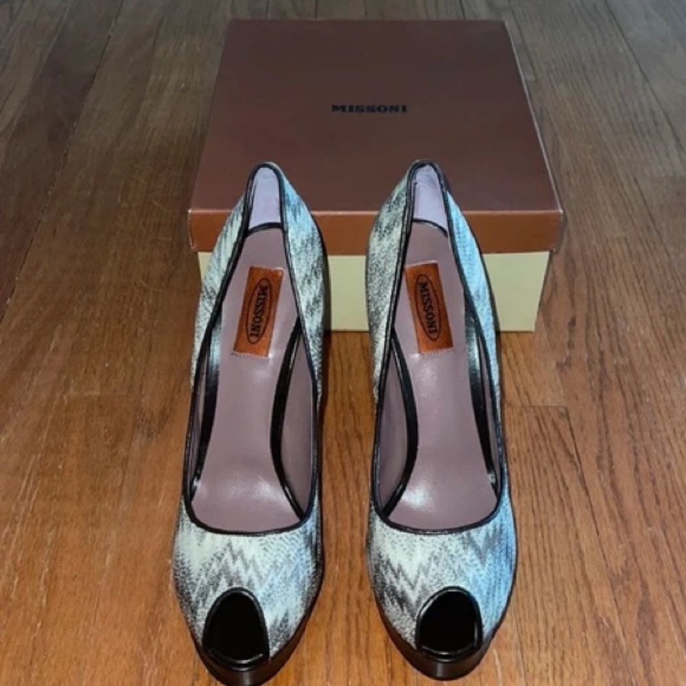 Missoni Black and White Patterned Peep Toe Heels